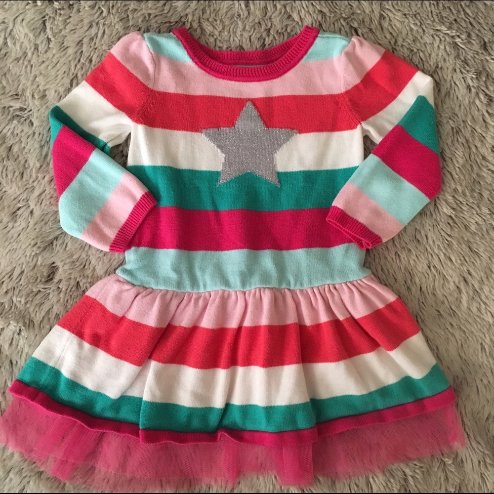 Children’s Place•Striped Sweater Dress with Silver Star•EUC